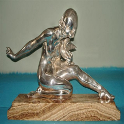 Josef Lorenzl Female Scarf Dancer bronze figure. Signed LORENZL to bronze socle (c.1925)