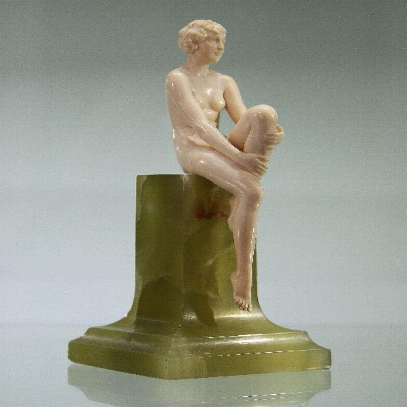 Josef Lorenzl bronze female dancer on onyx base. Signed to bronze socle (c.1925)